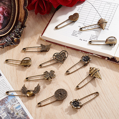 18Pcs 9 Styles Alloy Kilt Pins for Backpack Clothes JEWB-SC0001-91-1