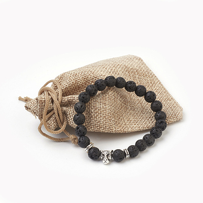 Natural Lava Rock Beads Stretch Bracelets BJEW-JB03850-04-1