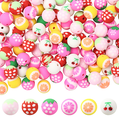 180Pcs 6 Colors Fruits Theme Handmade Polymer Clay Beads CLAY-SC0002-59-1
