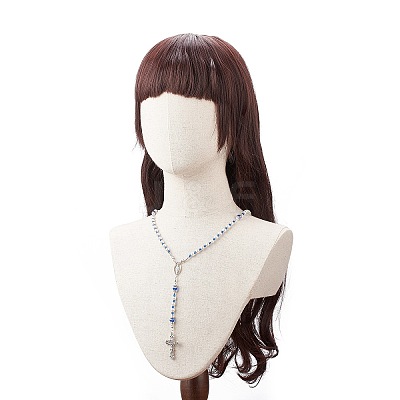 Glass Pearl & Acrylic Rosary Bead Necklace NJEW-TA00041-01-1