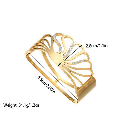 Shell Shape 304 Stainless Steel Pave Crystal Rhinestone Hinged Bangles for Women FS-WGE9198-01-1