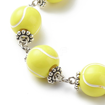 Sport Ball Theme Acrylic Round Beaded Bracelet BJEW-JB08660-03-1