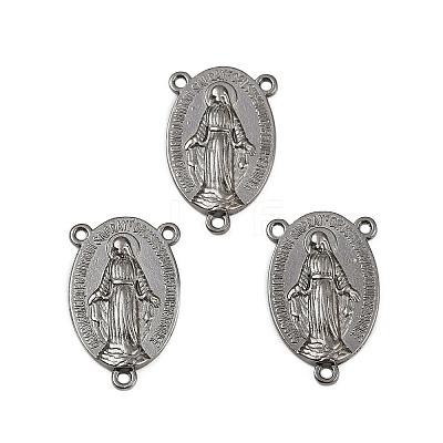 Holy Oval Carved Virgin Mary Tibetan Style Alloy Chandelier Component Links TIBEP-LF0961YKG-B-LF-1