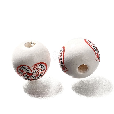 Valentine's Day Element Printed Wood Beads WOOD-R002-01-06-1