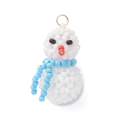 Glass Seed Beaded Snowman Pendants PALLOY-MZ01007-1