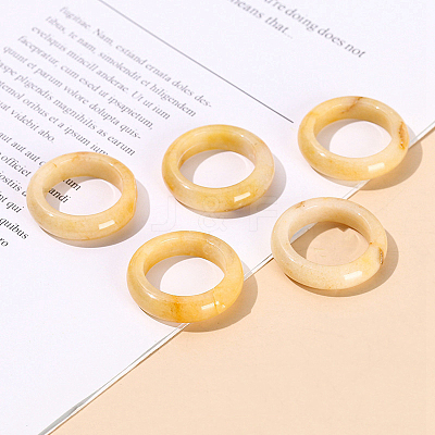 Natural Yellow Jade Plain Band Finger Rings PW-WG26698-13-1