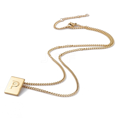 Stainless Steel Initial Letter Rectangle Pendant Necklace for Men Women NJEW-E090-01G-16-1