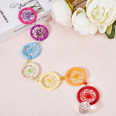 Handmade Rainbow Faux Suede & PP Plastic Woven Web/Net Pendant Decorations HJEW-WH20019-16P-1