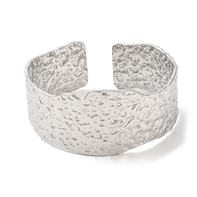 Non-Tarnish 304 Stainless Steel Hammered Wide Cuff Bangles for Women BJEW-L682-012P-1