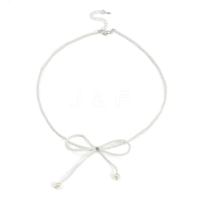 Resin Pearl Beaed Bowknot Pendant Necklaces for Women NJEW-K386-02B-P-1