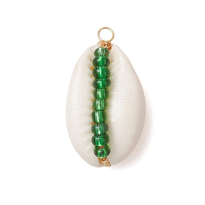 6Pcs 6 Styles Natural Cowrie Shell & Glass Seed Beads Pendants PALLOY-JF02759-04-1