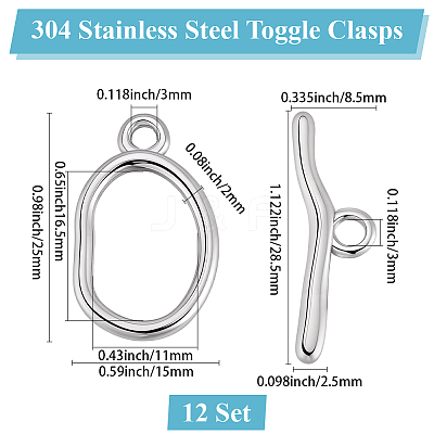 12 Bags 304 Stainless Steel Toggle Clasps STAS-BBC0009-35-1