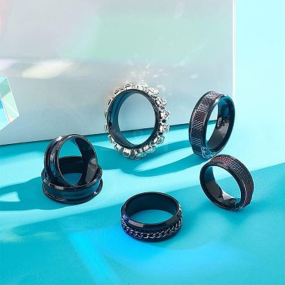16pcs 8 Style Stainless Steel Grooved Finger Ring Settings RJEW-UN0001-29-1