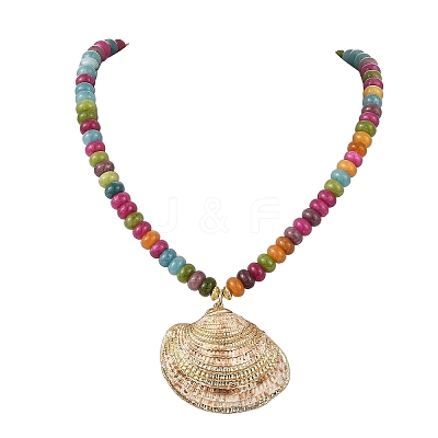 Ocean Electroplated Natural Scallop Shell Pendant Dyed Natural White Jade Rondelle Braided Bead Necklaces NJEW-JN06445-01-1
