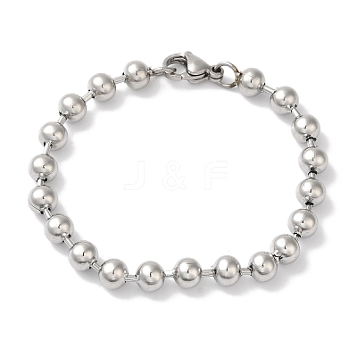 Non-Tarnish 304 Stainless Steel Beads Ball Chain Bracelets for Women BJEW-B092-02A-P-1