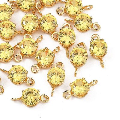 SHEGRACE Brass Pave Cubic Zirconia Flat Round Connector Charms XGRQ2O275-435C-G-1