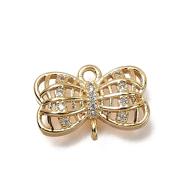 Brass Micro Pave Cubic Zirconia Bowknot Connector Charms KK-B152-09B-G-1