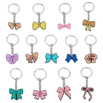 13Pcs 13 Styles PVC Plastic Bowknot Keychains KEYC-TA0001-55-1