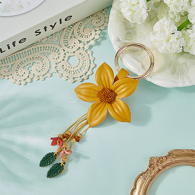 Leather and Alloy Keychain HJEW-WH20022-04A-04-1