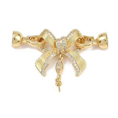 Brass Micro Pave Clear Cubic Zirconia Fold Over Clasps KK-U059-57G-1
