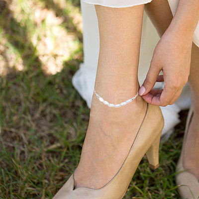 2Pcs Plastic Imitation Pearl Rice Beaded Anklets AJEW-CA0004-76S-1