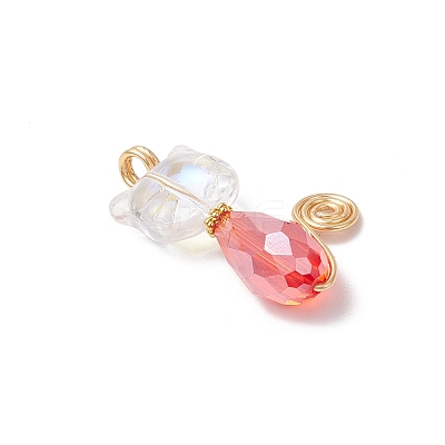 Cat Shape Glass Pendants PALLOY-JF03718-01-1