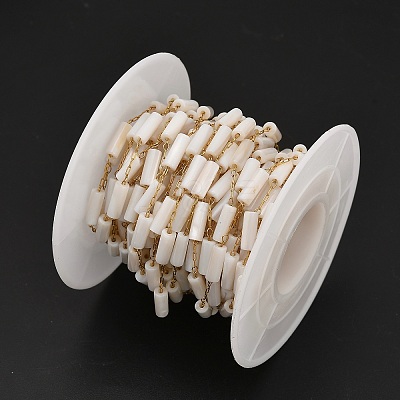 Handmade 304 Stainless Steel Shell Beads Column Link Chains CHS-B011-06G-1
