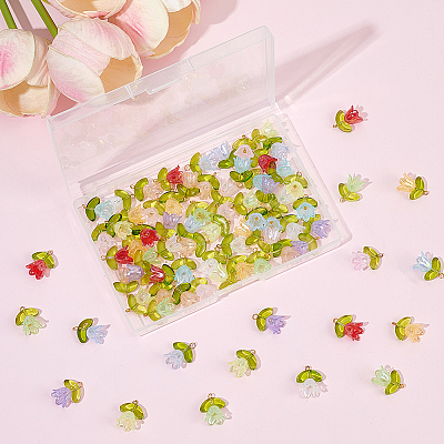 100Pcs 10 Colors Handmade Transparent Lampwork & Acrylic Pendants OACR-BM0001-04-1
