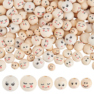 180Pcs 6 Styles Printed Wood Beads WOOD-PH0002-77-1