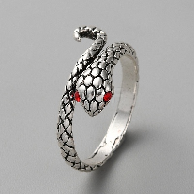 Alloy Snake Cuff Ring with Rhinestone RJEW-WH0002-22-1