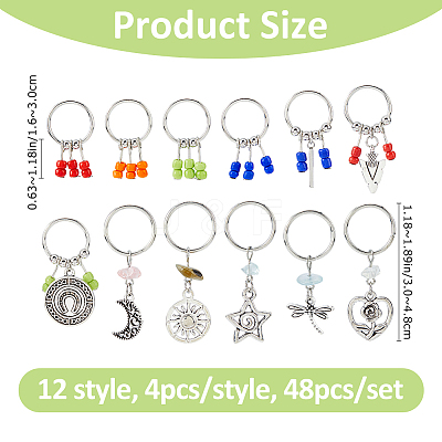 48Pcs 12 Style Natural Labradorite & Cherry Quartz Glass & Aquamarine & Alloy Hair Styling Tools PHAR-FH00003-1