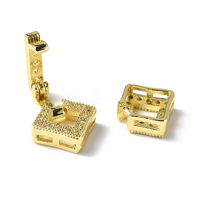 Rack Plating Brass Micro Pave Clear Cubic Zirconia Fold Over Clasps KK-G448-01G-1