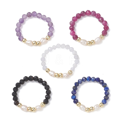 Natural Mixed Gemstone Finger Rings RJEW-JR00971-1