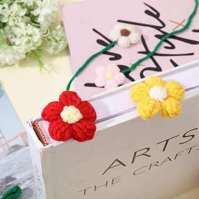 7Pcs 7 Colors Polyester Crochet Flower Bookmarks AJEW-CA0004-54-1
