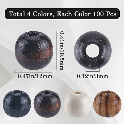 400Pcs 4 Styles  Natural Wood Beads WOOD-GF0002-15B-1