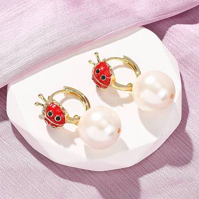 Ladybug with Round Brass Micro Pave Cubic Zirconia Hoop Earrings EJEW-Z164-26G-1