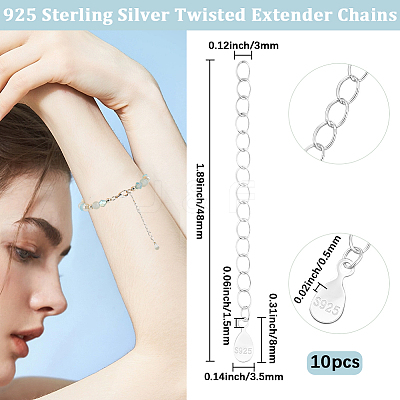 10Pcs 925 Sterling Silver End with Extender Chains and Teardrop Charms STER-BBC0008-98-1