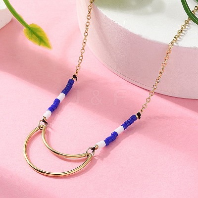 304 Stainless Steel & Blue Glass Beads Pendant Necklaces for Women NJEW-A045-26A-G-1
