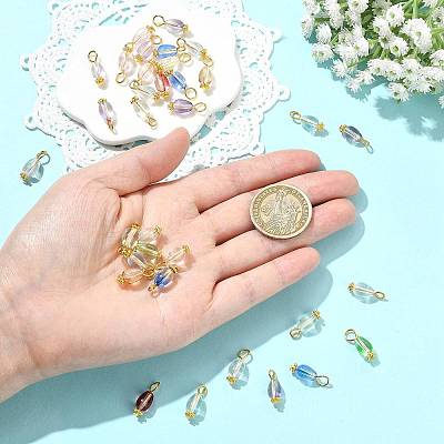 20Pcs 4 Colors Baking Paint Transparent Glass Pendants PALLOY-FS00074-1