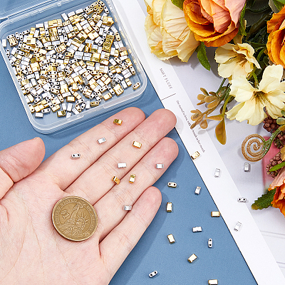 300Pcs 2 Styles 2-Hole Metallic Colours Glass Seed Beads SEED-HS0001-06A-1