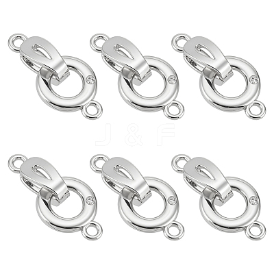 6Pcs Brass Micro Pave Clear Cubic Zirconia Fold Over Clasps KK-BC0015-10P-1