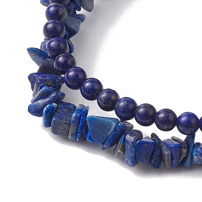 Chip & Round Natural Lapis Lazuli Beaded Stretch Bracelets for Women BJEW-JB10189-07-1