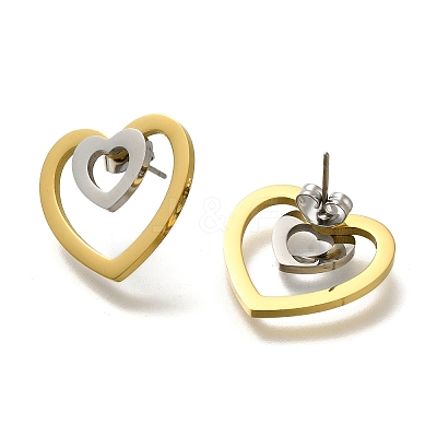 Ion Plating(IP) 304 Stainless Steel Heart Stud Earrings EJEW-C118-03B-1