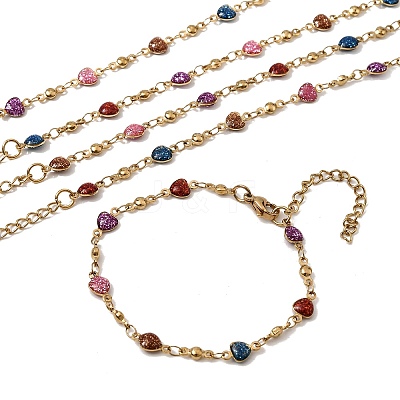 304 Stainless Steel Resin Link Chain Bracelets for Women BJEW-D452-01G-1
