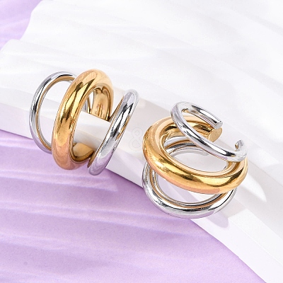 Triple C-Shaped 304 Stainless Steel Two Tone Cuff Earrings EJEW-A131-04A-GP-1