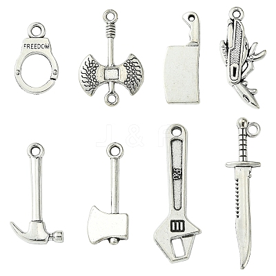 40Pcs 8 Styles Tibetan Style Alloy Pendants TIBEP-YW0001-75-1