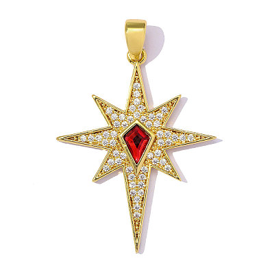 Brass Micro Pave Red Cubic Zirconia Pendants CU-OY001-76G-1