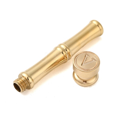 Golden Tone Brass Wax Seal Stamp Head with Bamboo Stick Shaped Handle LS-STAM-K001-05G-V-1