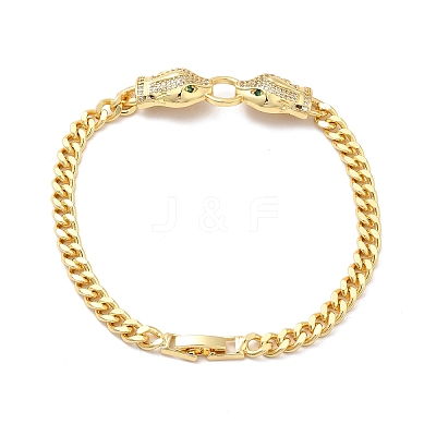 Cubic Zirconia Double Kylin Link Bracelet wth Brass Curb Chains for Men Women KK-H434-08G-1