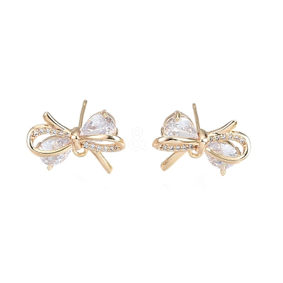 Brass Micro Pave Clear Cubic Zirconia Stud Earring Findings KK-T062-246G-1